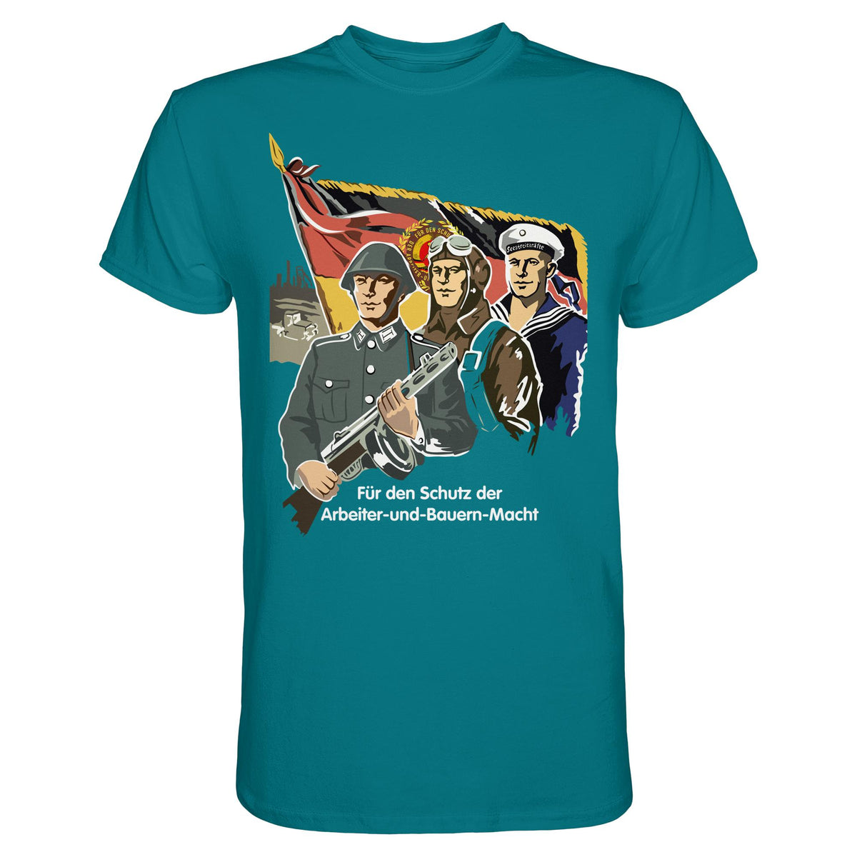 DDR Ostalgie Shirt Unisex • FÜR DEN SCHUTZ DER ARBEITER-UND-BAUERN-MACHT (NVA ORIGINAL-PLAKAT)