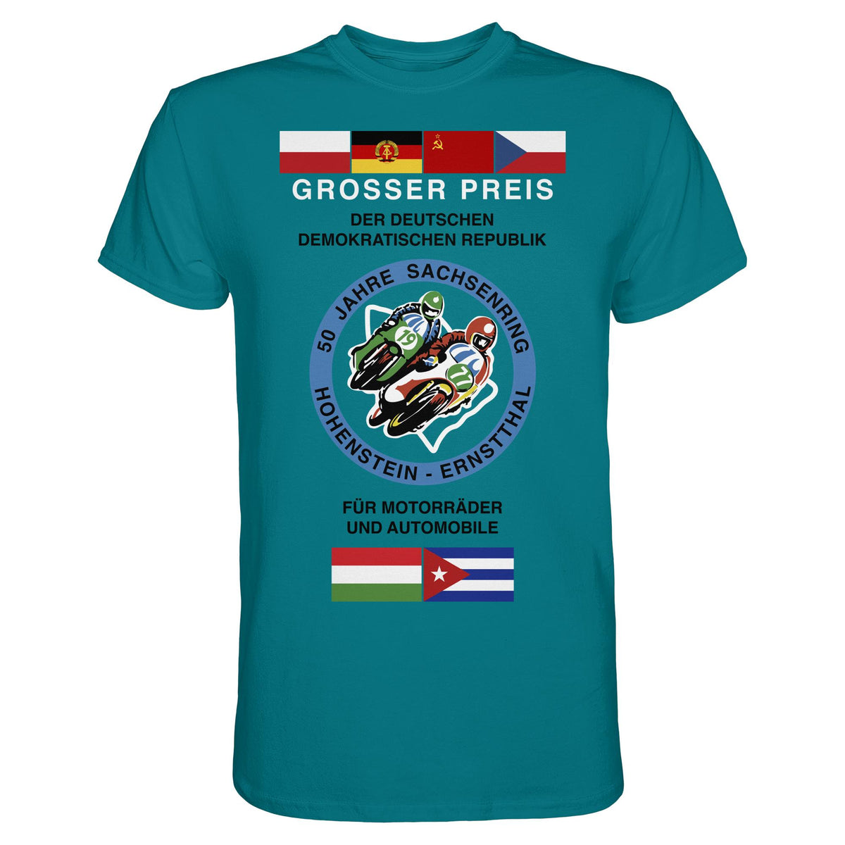 DDR Ostalgie Shirt Unisex • 50 JAHRE SACHSENRING - GROSSER PREIS DER DDR 1977