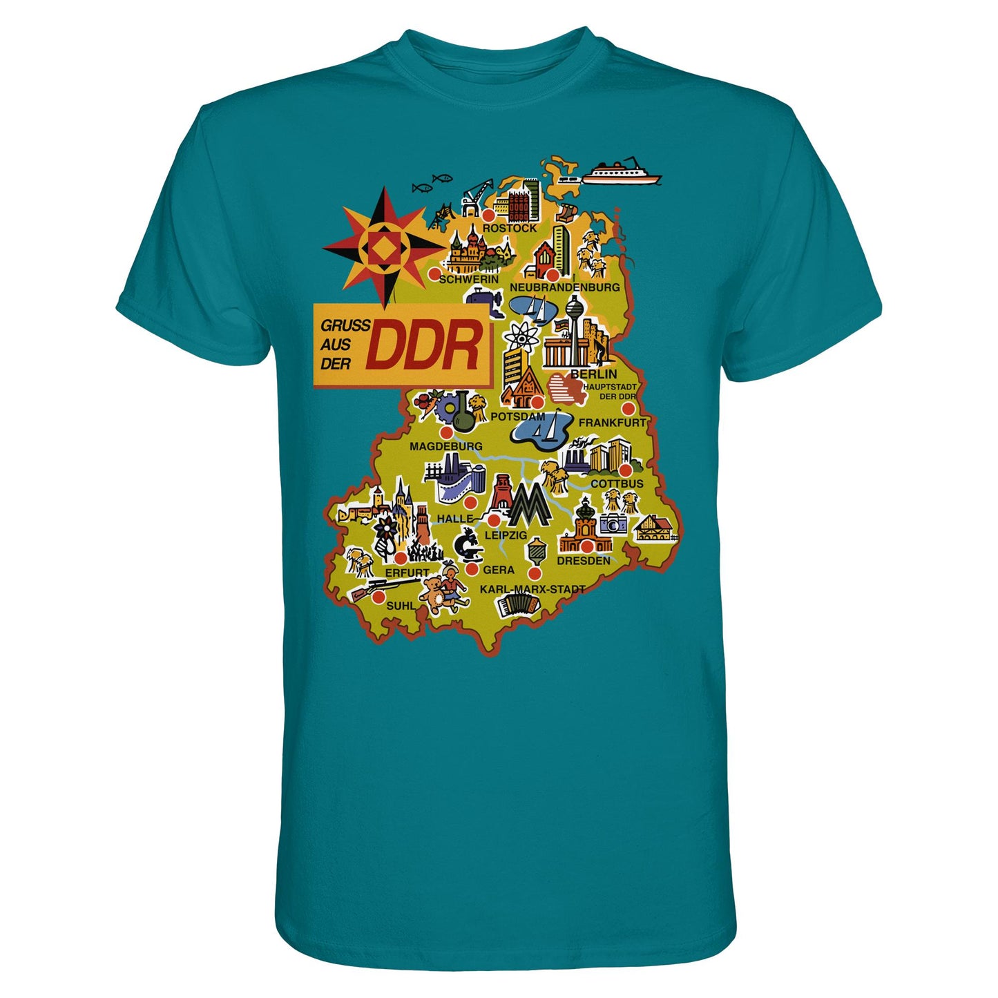 DDR Ostalgie Shirt Unisex • GRUSS AUS DER DDR (ORIGINAL POSTKARTE)