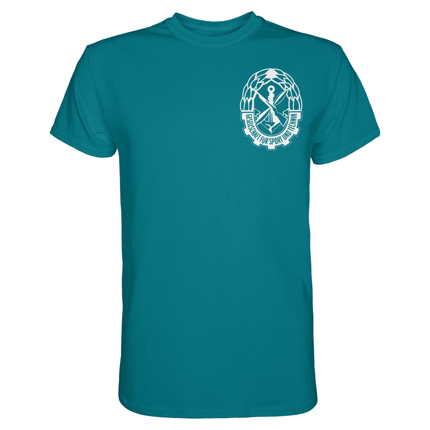 DDR Ostalgie Shirt Unisex • GST - GESELLSCHAFT FÜR SPORT UND TECHNIK (BRUST EMBLEM)