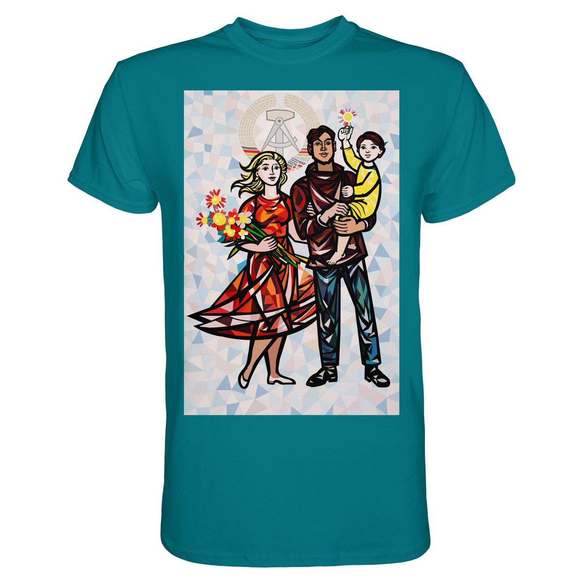 DDR Ostalgie Shirt Unisex • WALTER WOMACKA - UNSERE FAMILIE mit Hintergrund (STAATSRATSGEBÄUDE, Aus der Geschichte der Deutschen Arbeiterbewegung, 1964)