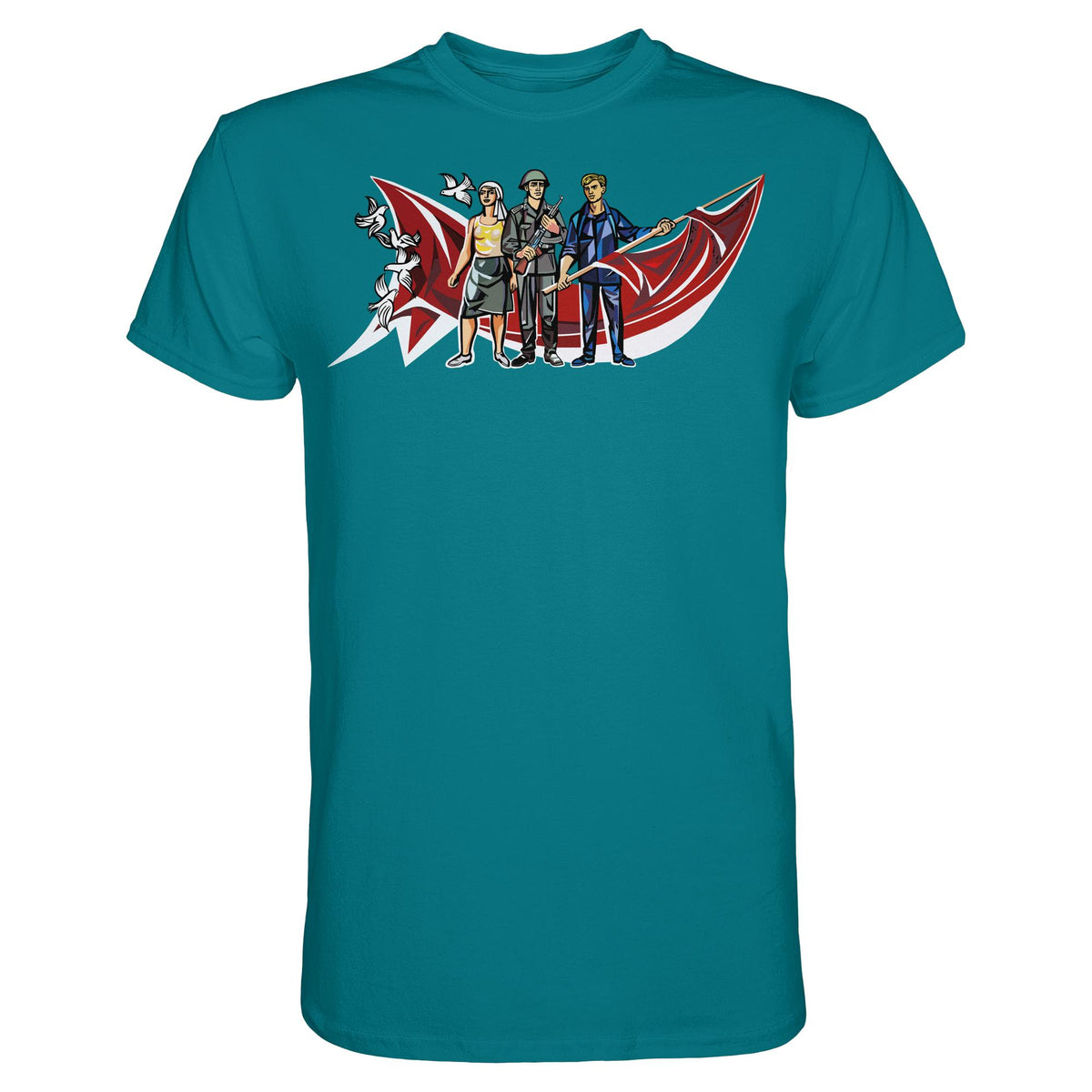 DDR Ostalgie Shirt Unisex • WALTER WOMACKA - BÄUERIN, NVA-SOLDAT & ARBEITER (MOSAIK HAUS DES LEHRERS, 1964)