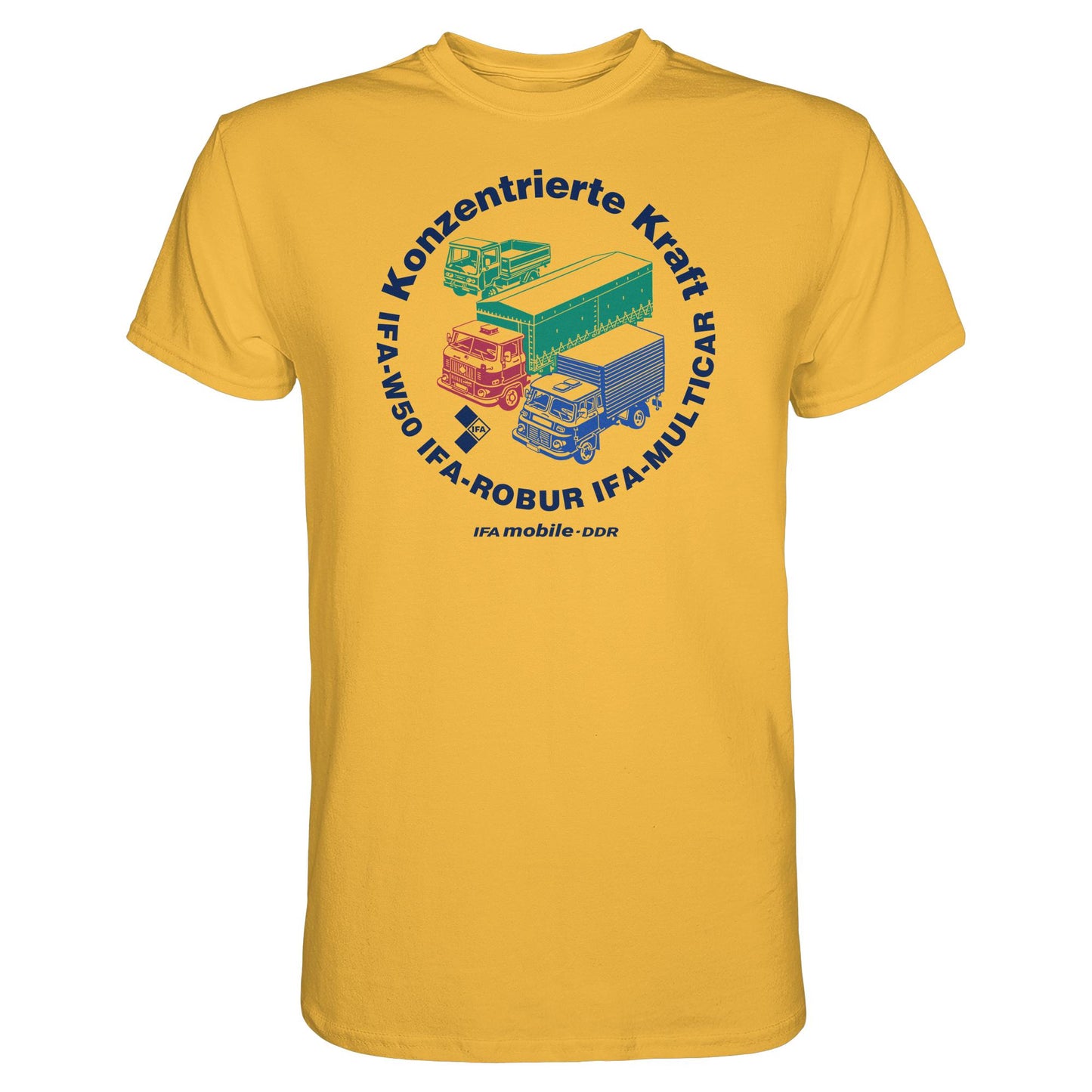DDR Ostalgie Shirt Unisex • IFA KONZENTRIERTE KRAFT - W50, ROBUR, MULTICAR (ORIGINAL WIMPELMOTIV)