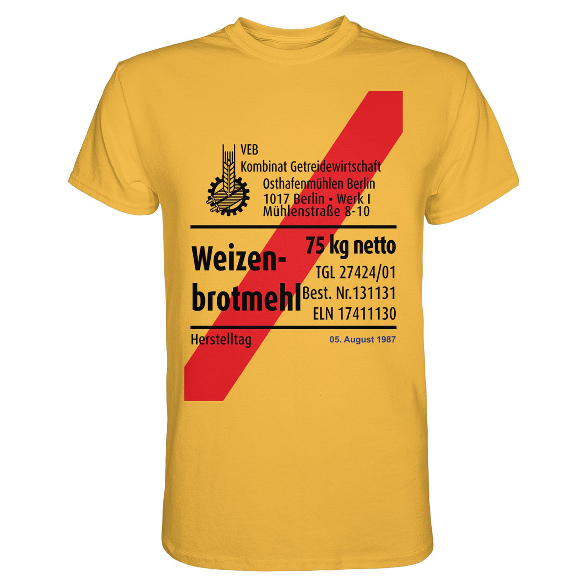 DDR Ostalgie Shirt Unisex • WEIZENMEHL - VEB KOMBINAT GETREIDEWIRTSCHAFT (ORIGINAL-VERPACKUNG)