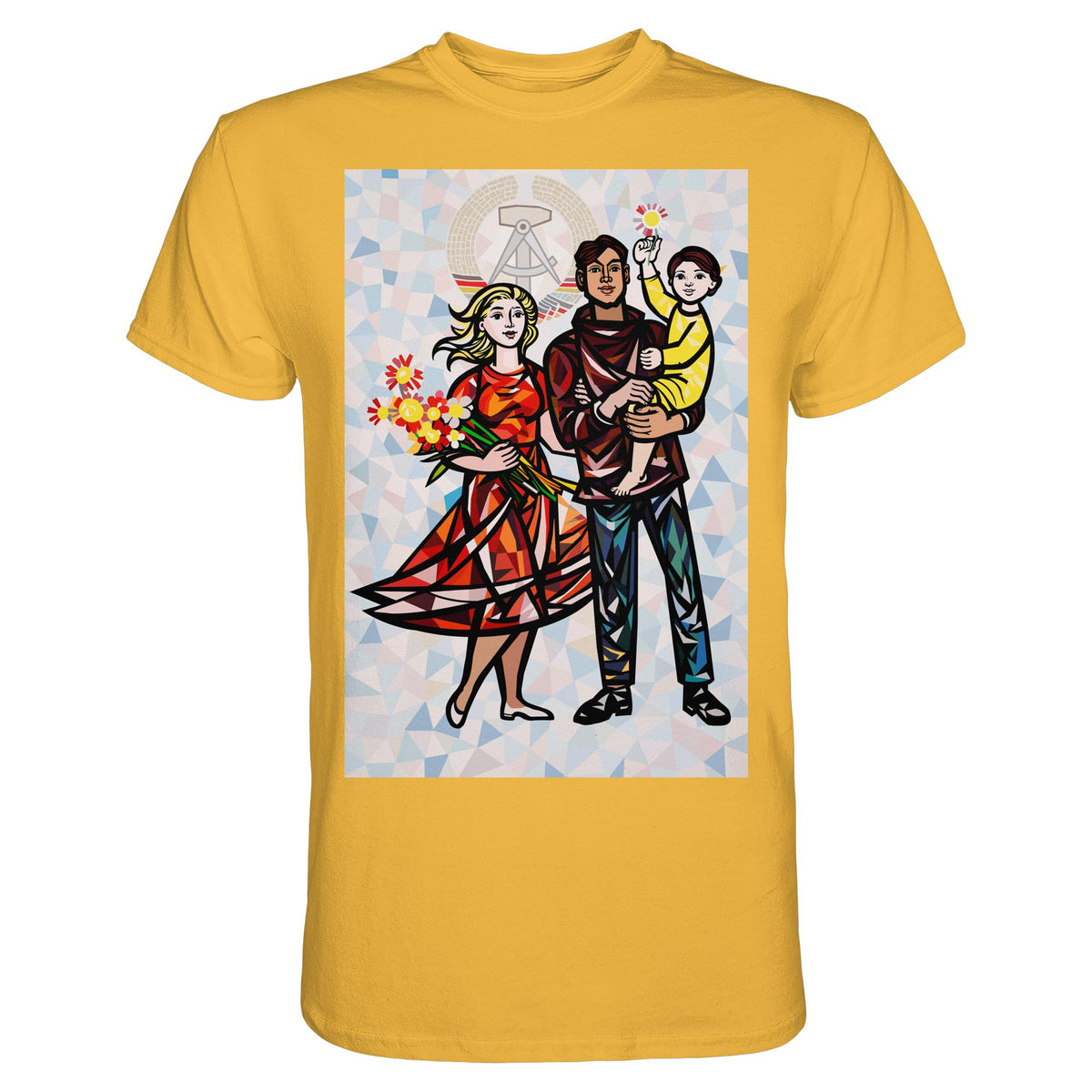 DDR Ostalgie Shirt Unisex • WALTER WOMACKA - UNSERE FAMILIE mit Hintergrund (STAATSRATSGEBÄUDE, Aus der Geschichte der Deutschen Arbeiterbewegung, 1964)