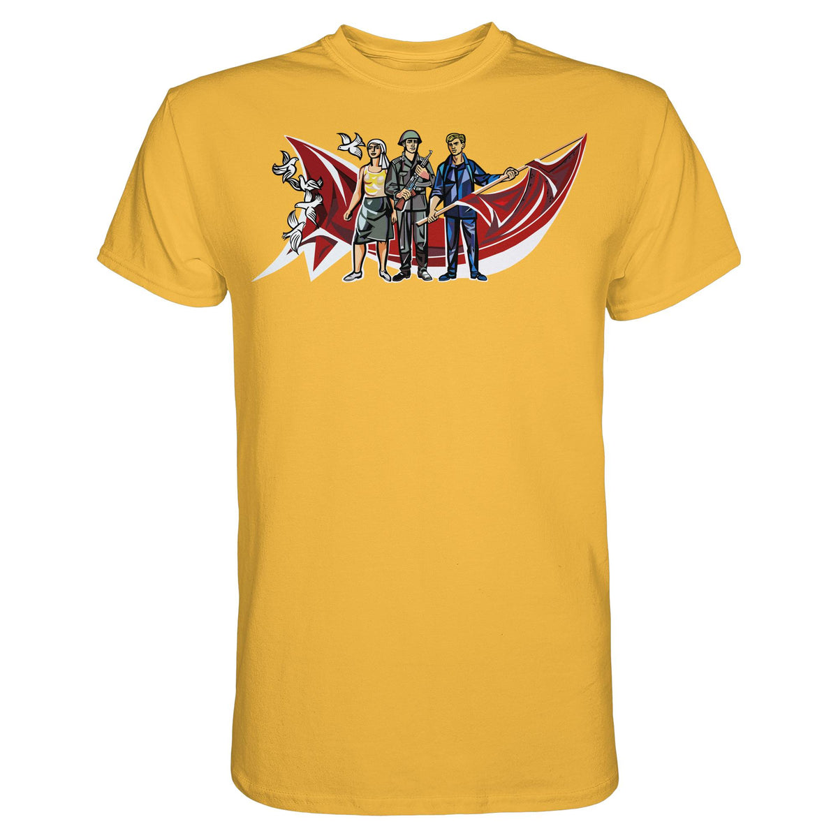 DDR Ostalgie Shirt Unisex • WALTER WOMACKA - BÄUERIN, NVA-SOLDAT & ARBEITER (MOSAIK HAUS DES LEHRERS, 1964)