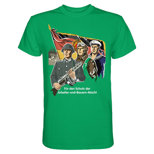 DDR Ostalgie Shirt Unisex • FÜR DEN SCHUTZ DER ARBEITER-UND-BAUERN-MACHT (NVA ORIGINAL-PLAKAT)