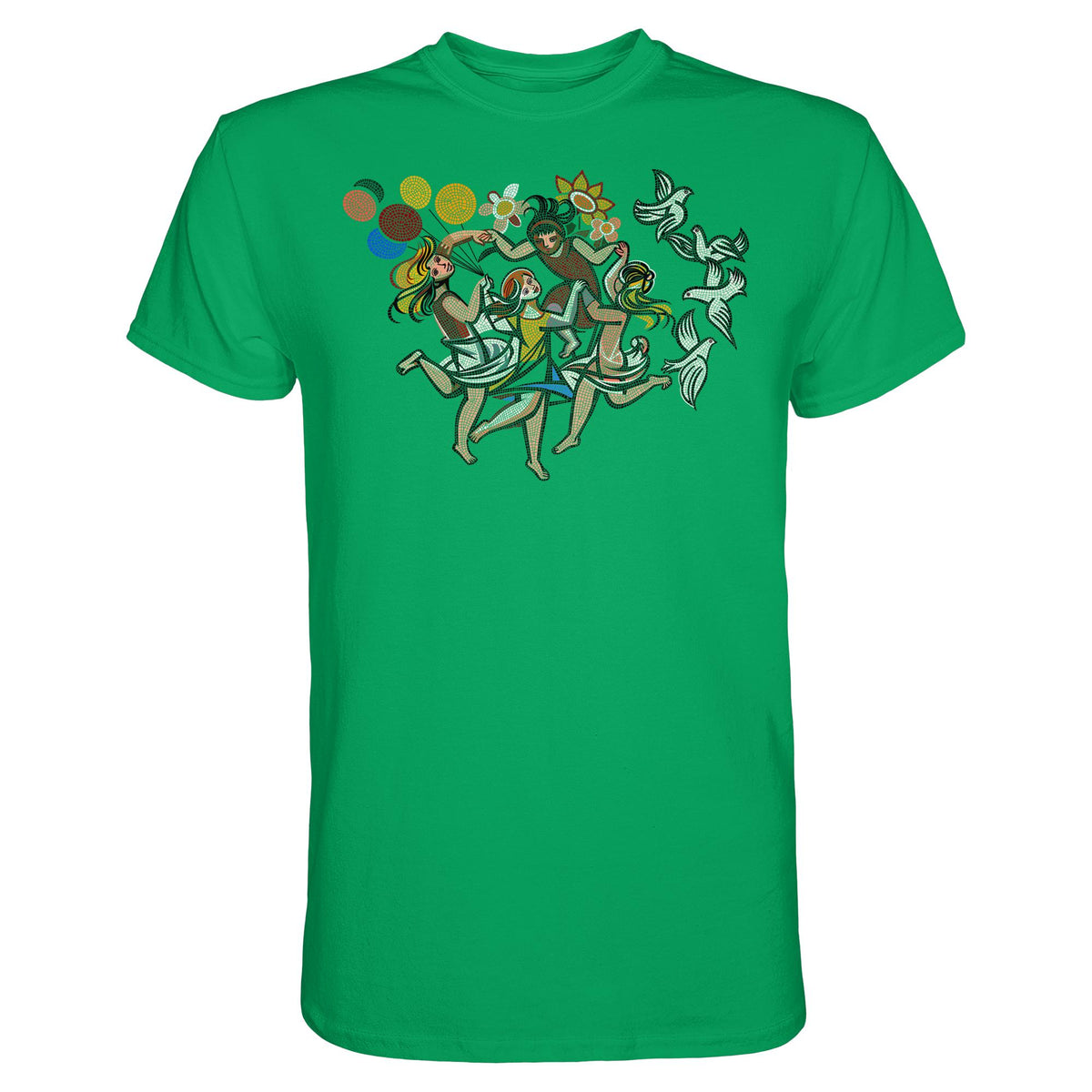 DDR Ostalgie Shirt Unisex • WALTER WOMACKA - TANZENDE MÄDCHEN MIT FRIEDENSTAUBEN (MOSAIK HAUS DES LEHRERS, 1964)