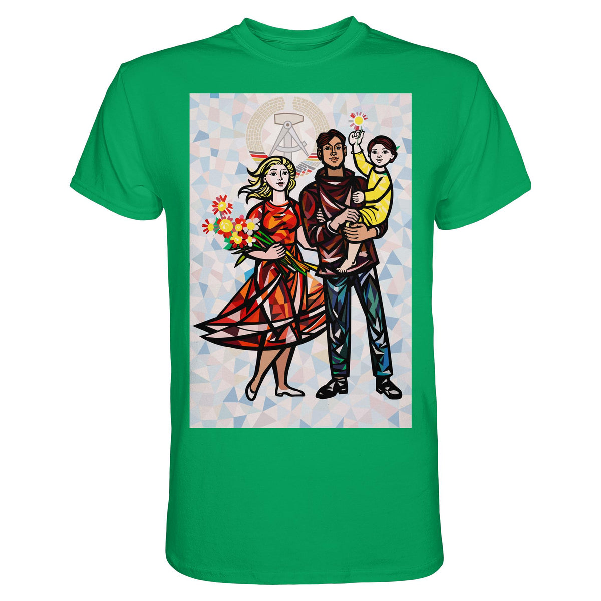 DDR Ostalgie Shirt Unisex • WALTER WOMACKA - UNSERE FAMILIE mit Hintergrund (STAATSRATSGEBÄUDE, Aus der Geschichte der Deutschen Arbeiterbewegung, 1964)