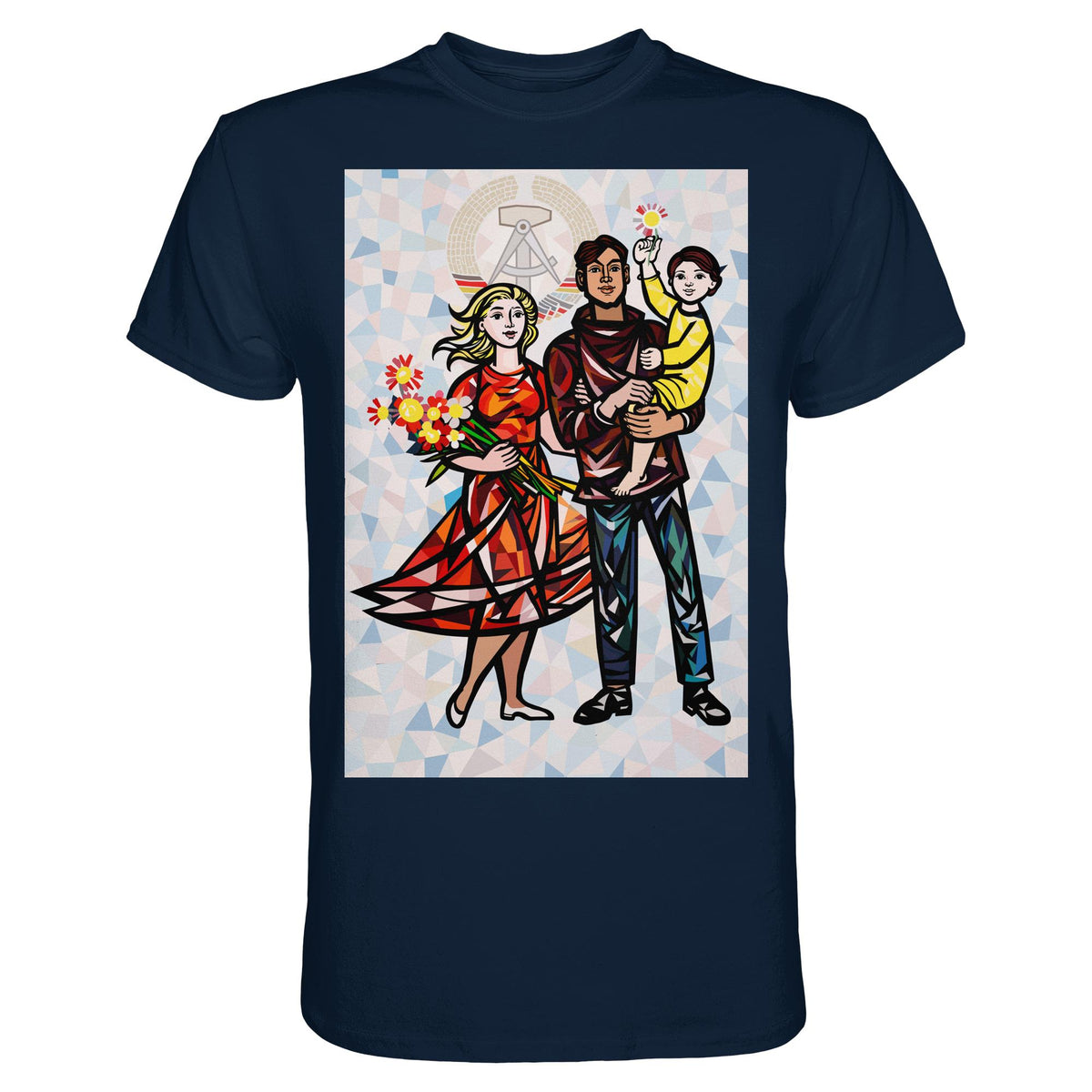 DDR Ostalgie Shirt Unisex • WALTER WOMACKA - UNSERE FAMILIE mit Hintergrund (STAATSRATSGEBÄUDE, Aus der Geschichte der Deutschen Arbeiterbewegung, 1964)