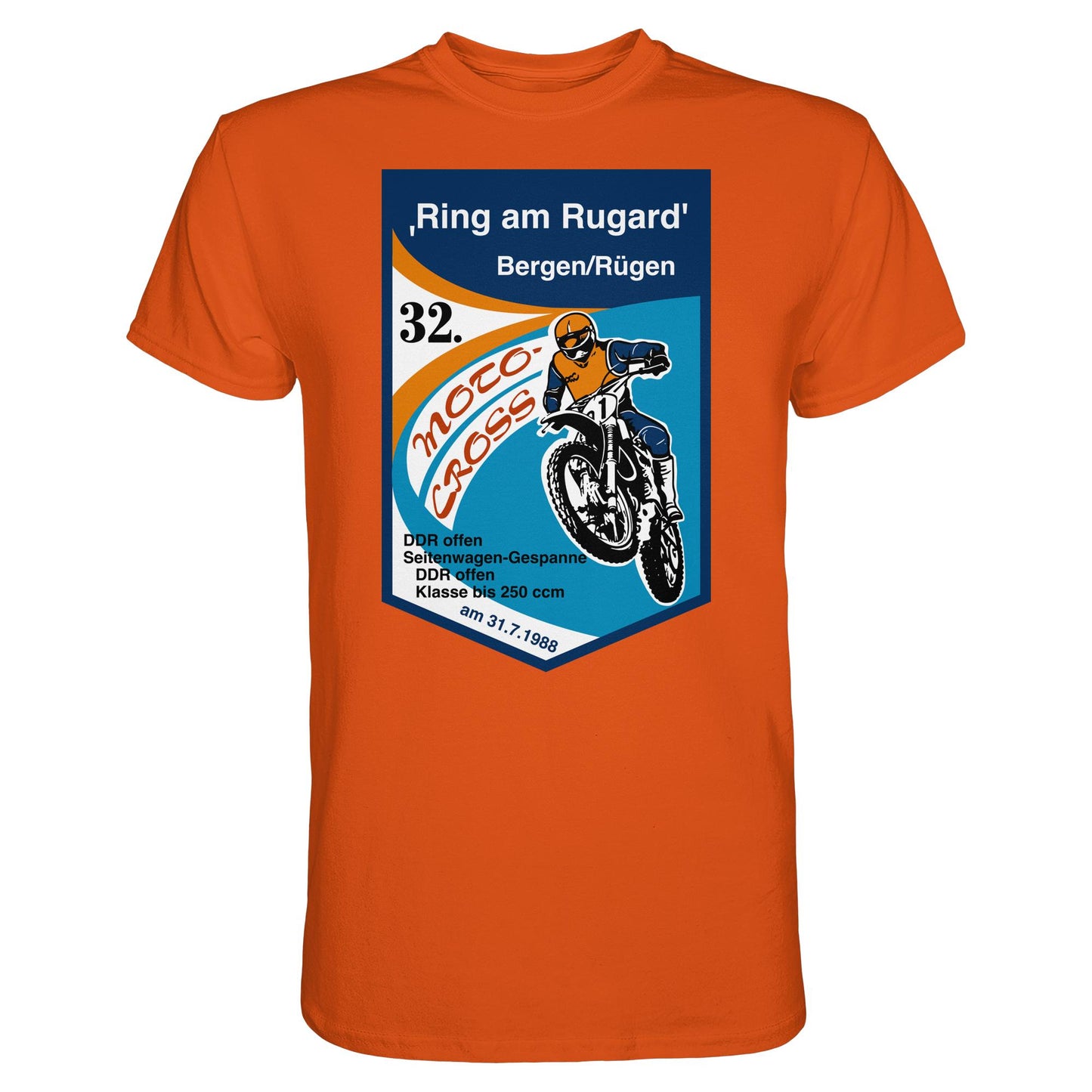 DDR Ostalgie Shirt Unisex • RING AM RUGARD, RÜGEN 32. MOTO-CROSS-RENNEN 1988 (ORIGINAL-WIMPEL)