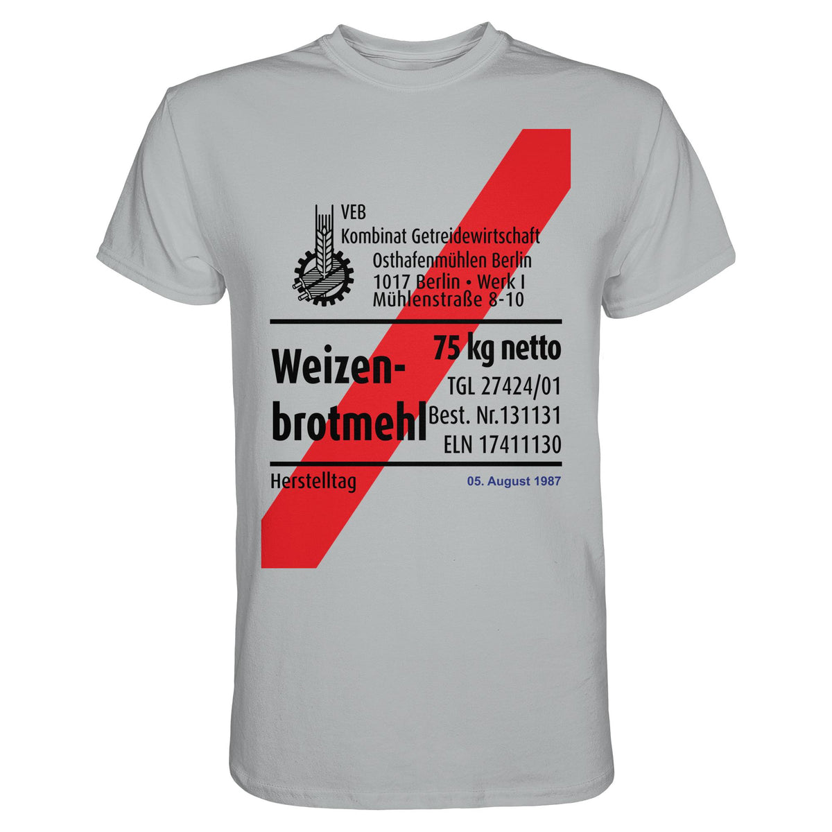 DDR Ostalgie Shirt Unisex • WEIZENMEHL - VEB KOMBINAT GETREIDEWIRTSCHAFT (ORIGINAL-VERPACKUNG)