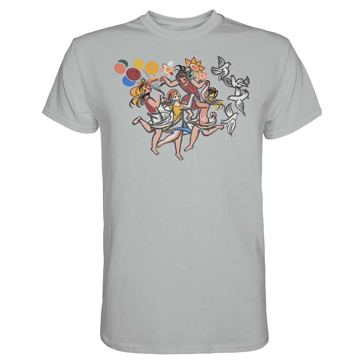 DDR Ostalgie Shirt Unisex • WALTER WOMACKA - TANZENDE MÄDCHEN MIT FRIEDENSTAUBEN (MOSAIK HAUS DES LEHRERS, 1964)