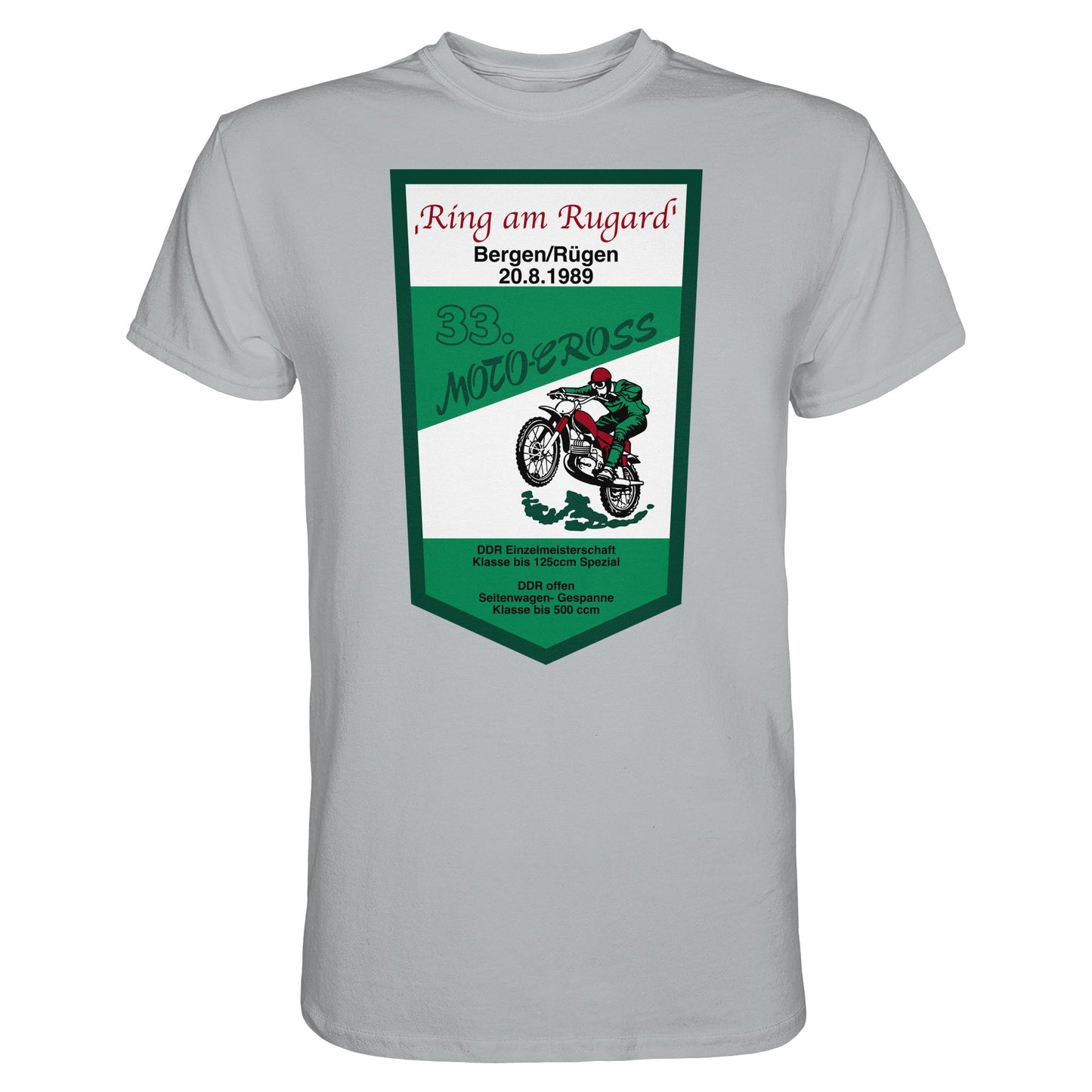 DDR Ostalgie Shirt Unisex • RING AM RUGARD, RÜGEN 33. MOTO-CROSS-RENNEN 1989 (ORIGINAL-WIMPEL)