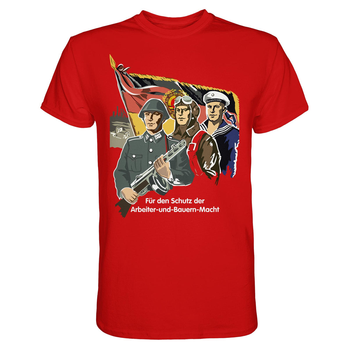 DDR Ostalgie Shirt Unisex • FÜR DEN SCHUTZ DER ARBEITER-UND-BAUERN-MACHT (NVA ORIGINAL-PLAKAT)