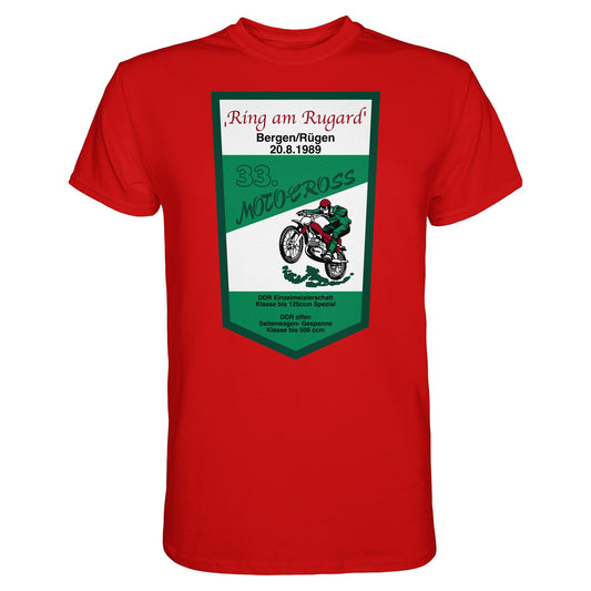 DDR Ostalgie Shirt Unisex • RING AM RUGARD, RÜGEN 33. MOTO-CROSS-RENNEN 1989 (ORIGINAL-WIMPEL)