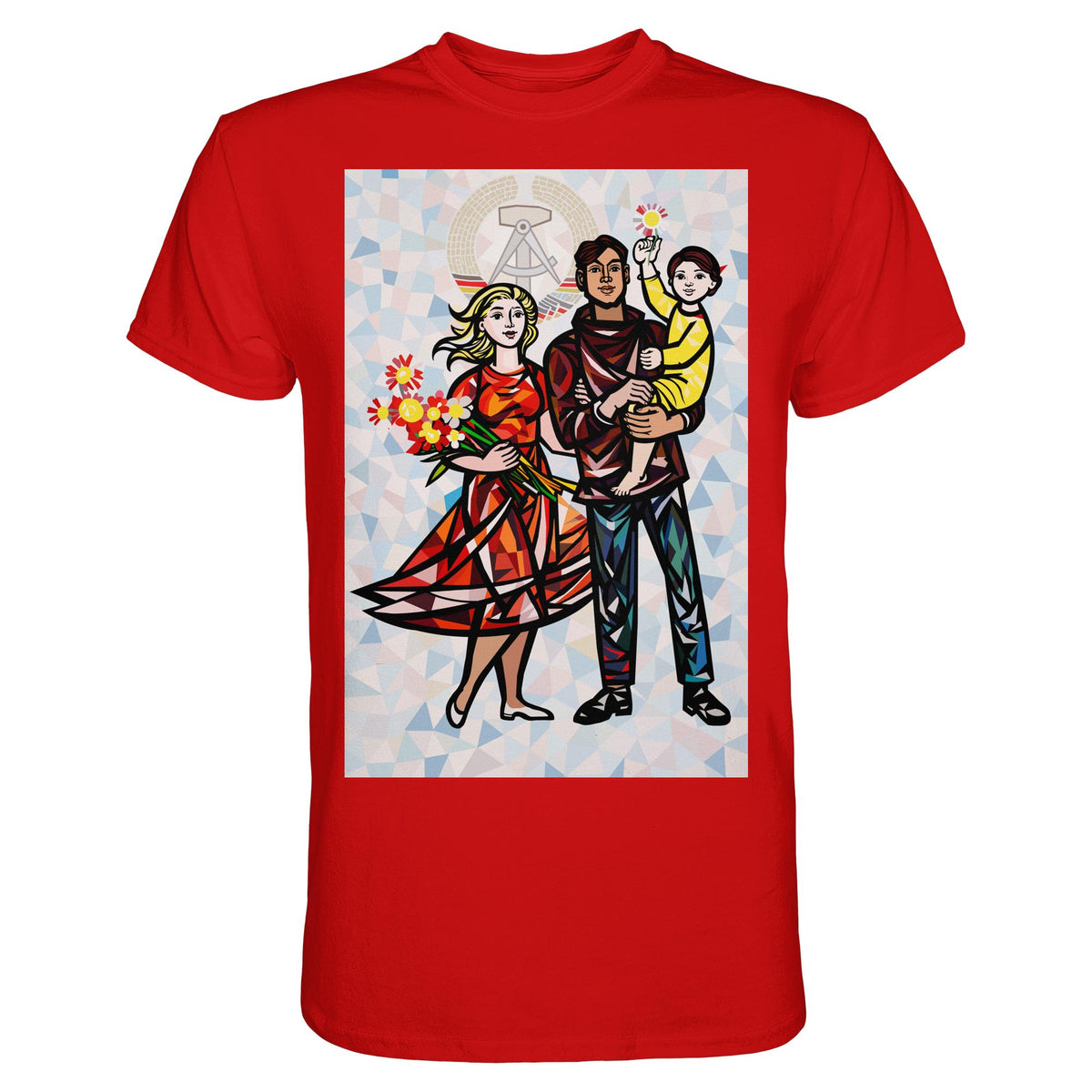DDR Ostalgie Shirt Unisex • WALTER WOMACKA - UNSERE FAMILIE mit Hintergrund (STAATSRATSGEBÄUDE, Aus der Geschichte der Deutschen Arbeiterbewegung, 1964)