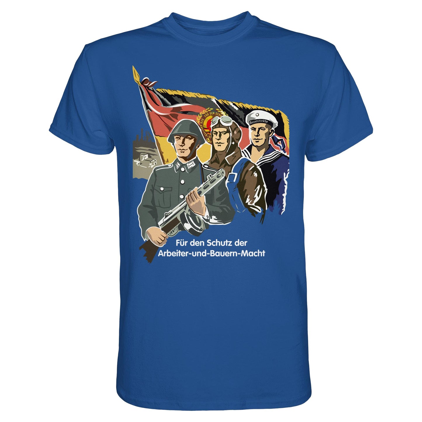 DDR Ostalgie Shirt Unisex • FÜR DEN SCHUTZ DER ARBEITER-UND-BAUERN-MACHT (NVA ORIGINAL-PLAKAT)