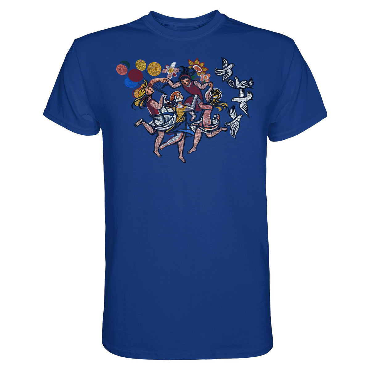 DDR Ostalgie Shirt Unisex • WALTER WOMACKA - TANZENDE MÄDCHEN MIT FRIEDENSTAUBEN (MOSAIK HAUS DES LEHRERS, 1964)
