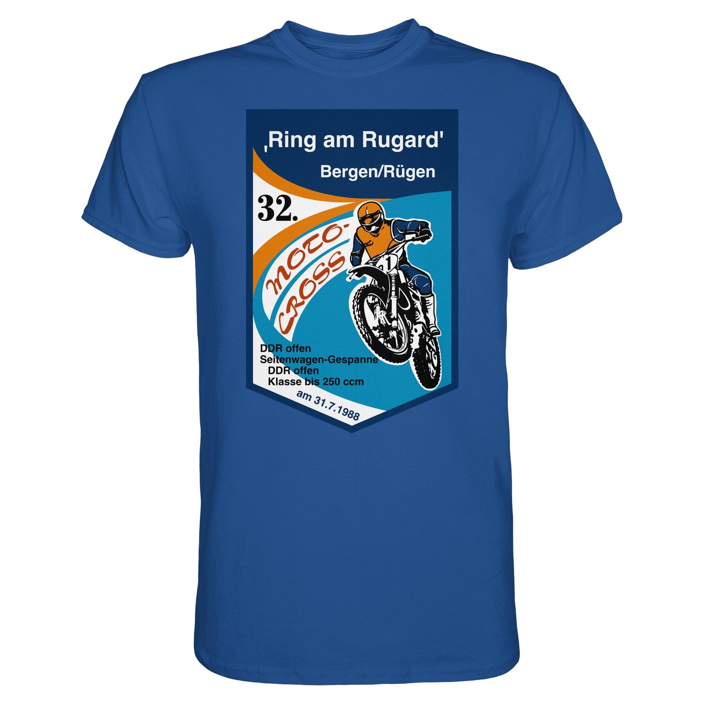 DDR Ostalgie Shirt Unisex • RING AM RUGARD, RÜGEN 32. MOTO-CROSS-RENNEN 1988 (ORIGINAL-WIMPEL)