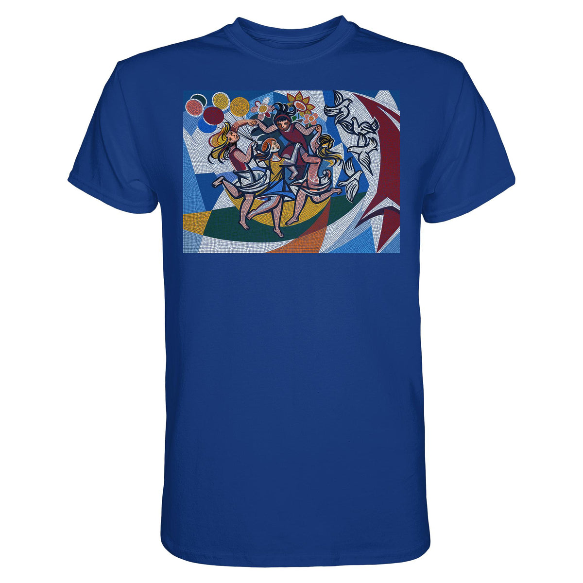 DDR Ostalgie Shirt Unisex • WALTER WOMACKA - TANZENDE MÄDCHEN MIT FRIEDENSTAUBEN MIT MOSAIK-HINTERGRUND (HAUS DES LEHRERS, 1964)