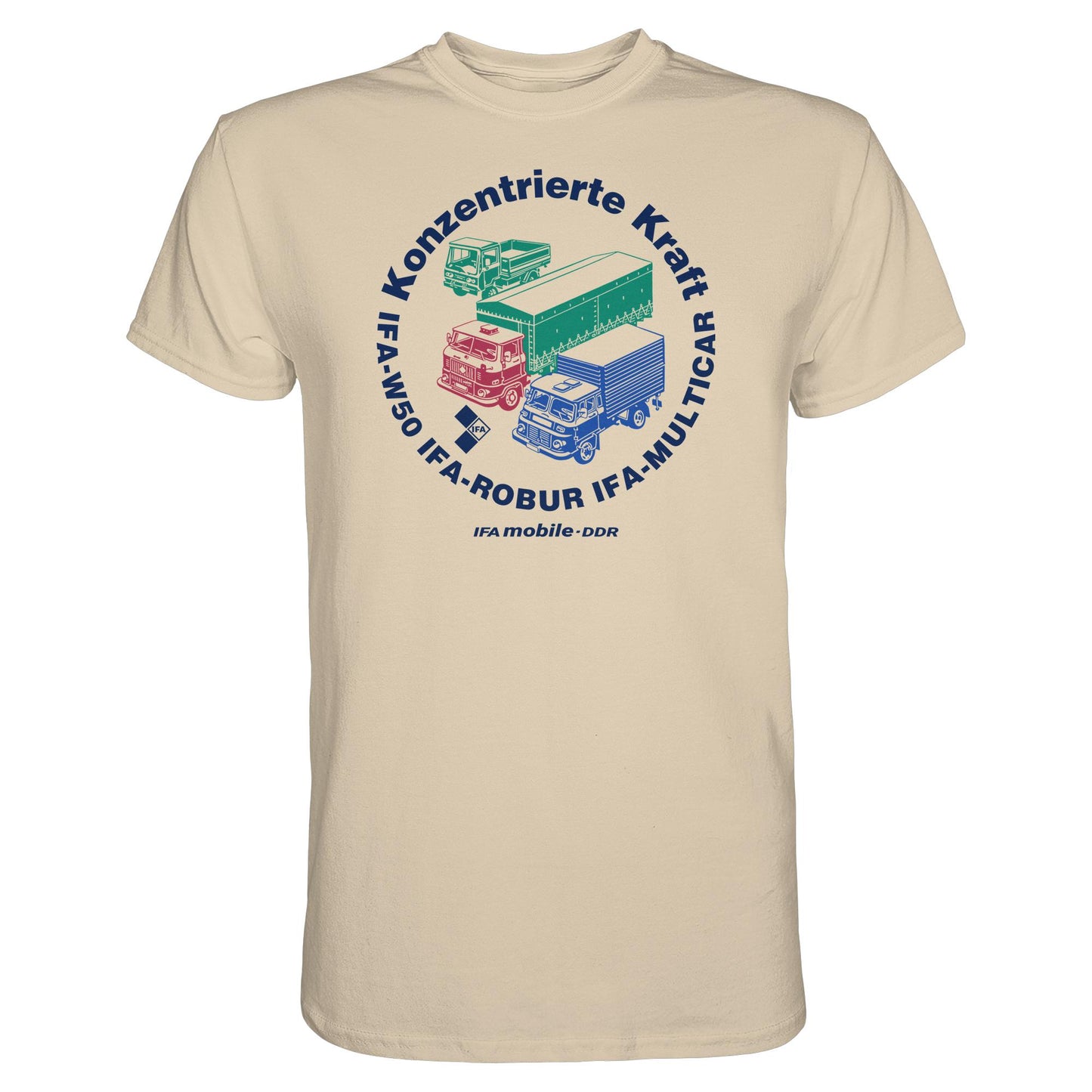DDR Ostalgie Shirt Unisex • IFA KONZENTRIERTE KRAFT - W50, ROBUR, MULTICAR (ORIGINAL WIMPELMOTIV)