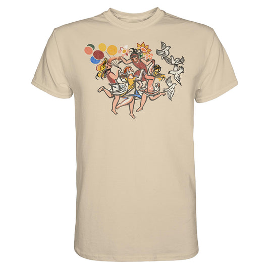 DDR Ostalgie Shirt Unisex • WALTER WOMACKA - TANZENDE MÄDCHEN MIT FRIEDENSTAUBEN (MOSAIK HAUS DES LEHRERS, 1964)