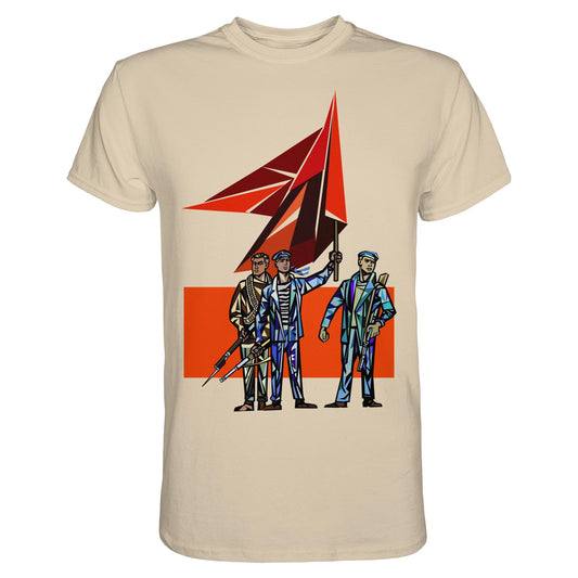 DDR Ostalgie Shirt Unisex • WALTER WOMACKA - BEWAFFNETE ARBEITER (STAATSRATSGEBÄUDE, Aus der Geschichte der Deutschen Arbeiterbewegung, 1964)