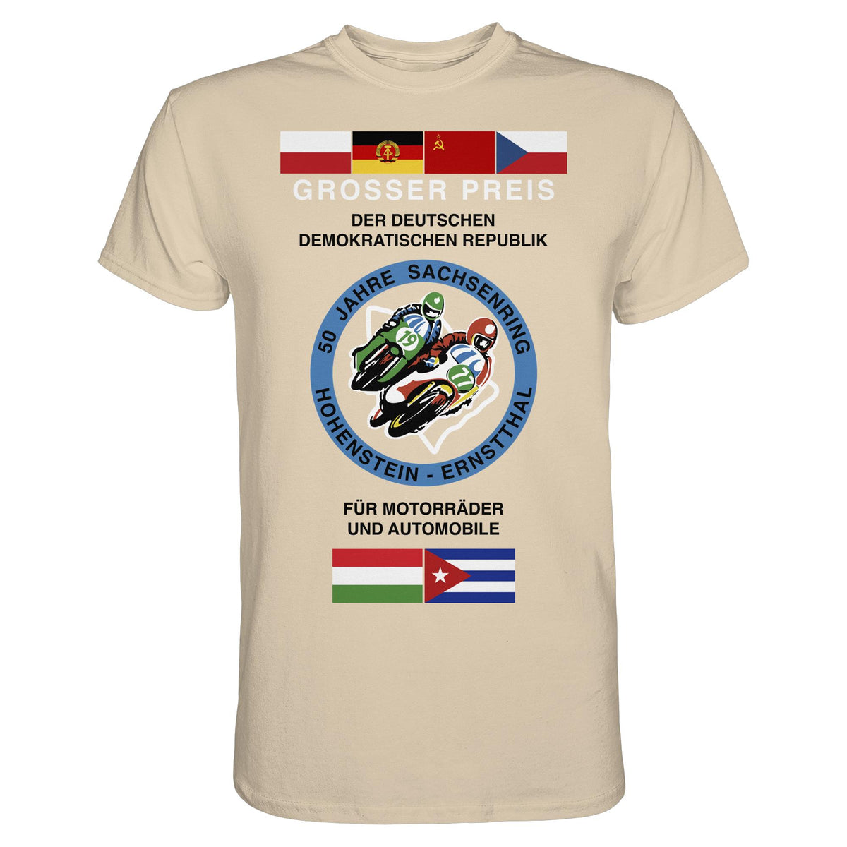 DDR Ostalgie Shirt Unisex • 50 JAHRE SACHSENRING - GROSSER PREIS DER DDR 1977