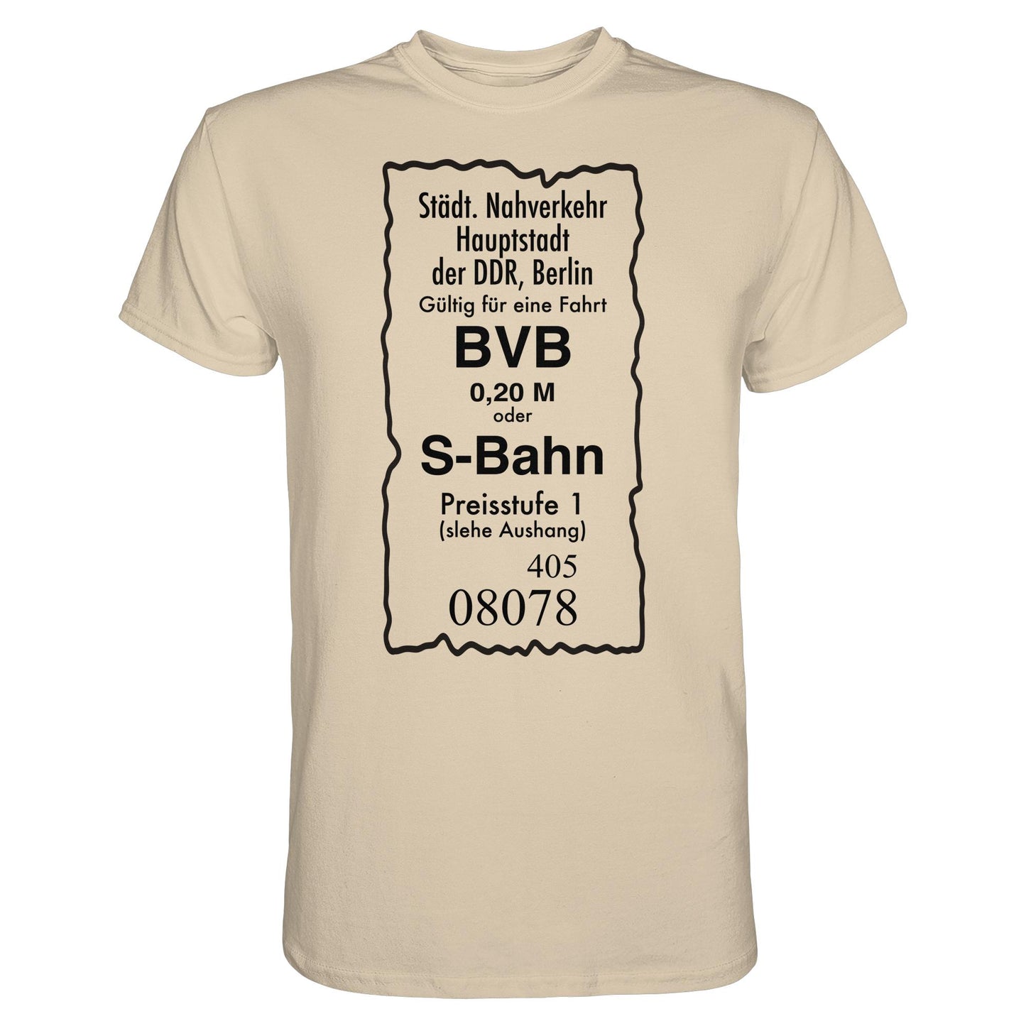 DDR Ostalgie Shirt Unisex • BVB BERLIN NAHVERKEHR, 20 PFENNIG (ORIGINAL FAHRSCHEIN 1989)
