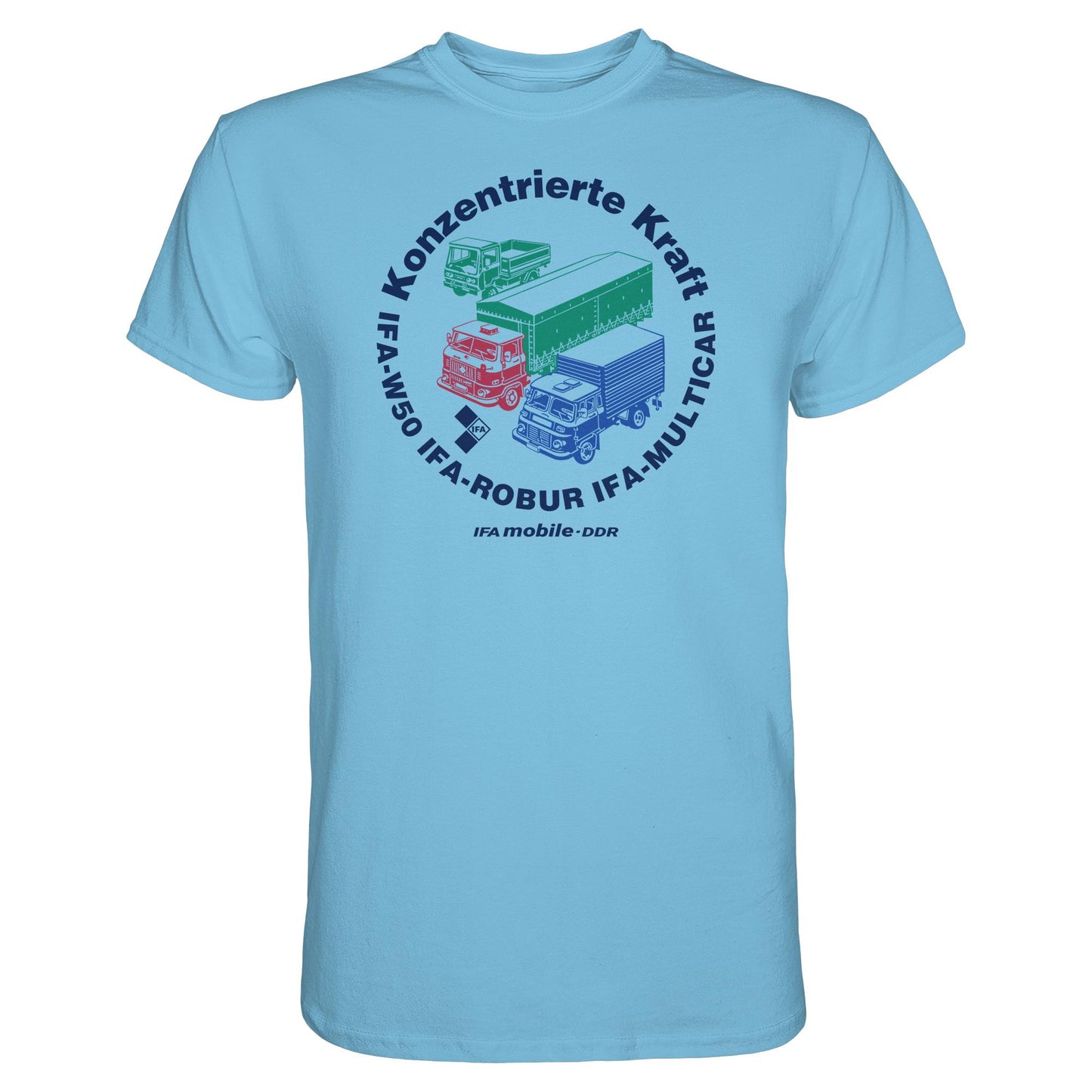 DDR Ostalgie Shirt Unisex • IFA KONZENTRIERTE KRAFT - W50, ROBUR, MULTICAR (ORIGINAL WIMPELMOTIV)