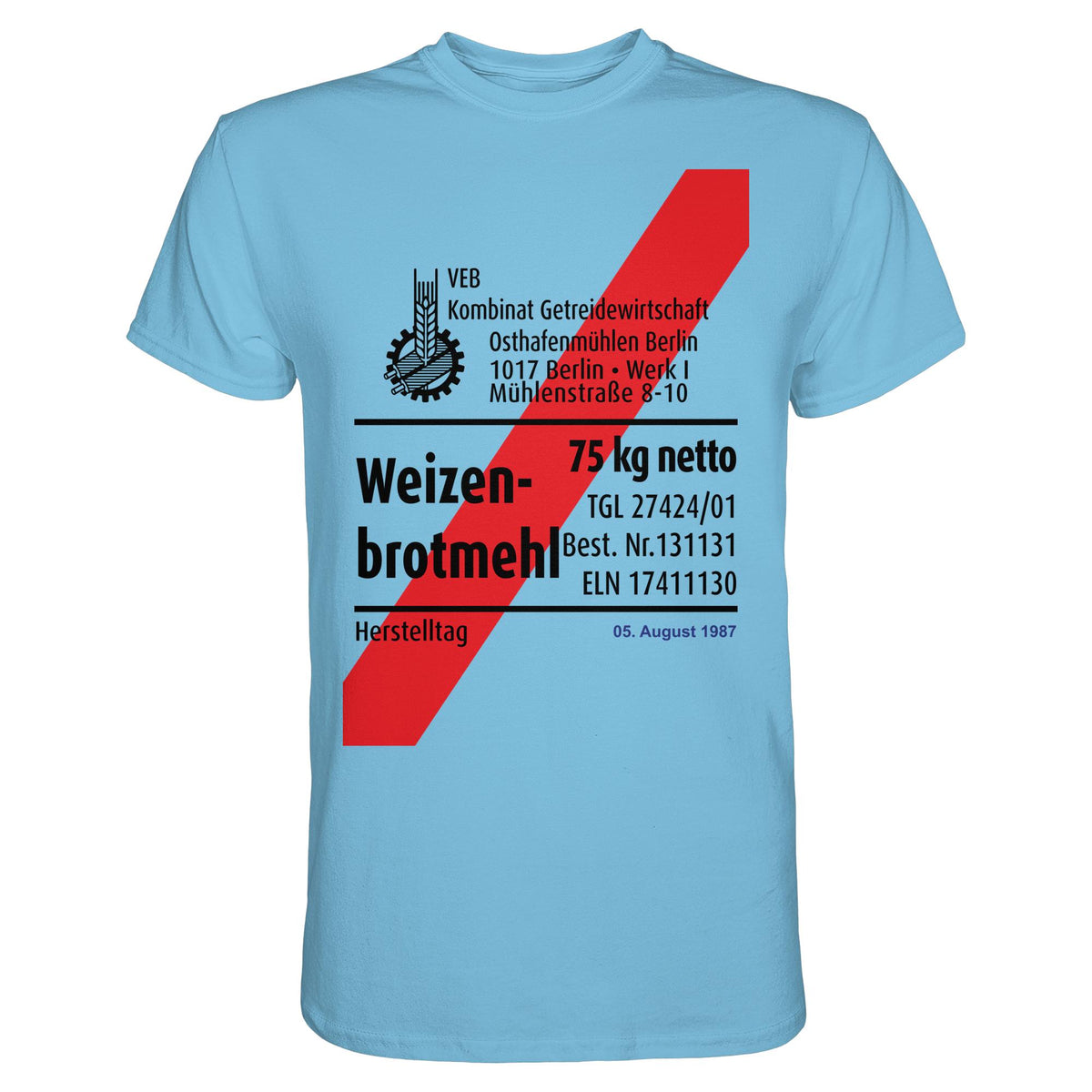 DDR Ostalgie Shirt Unisex • WEIZENMEHL - VEB KOMBINAT GETREIDEWIRTSCHAFT (ORIGINAL-VERPACKUNG)