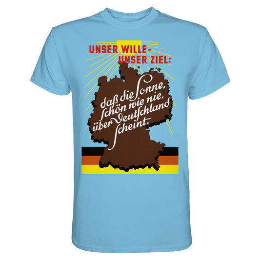 DDR Ostalgie Shirt Unisex • DASS DIE SONNE SCHÖN WIE NIE, ÜBER DEUTSCHLAND SCHEINT - ORIGINAL DDR-PLAKAT