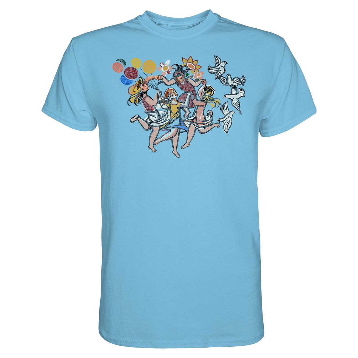 DDR Ostalgie Shirt Unisex • WALTER WOMACKA - TANZENDE MÄDCHEN MIT FRIEDENSTAUBEN (MOSAIK HAUS DES LEHRERS, 1964)