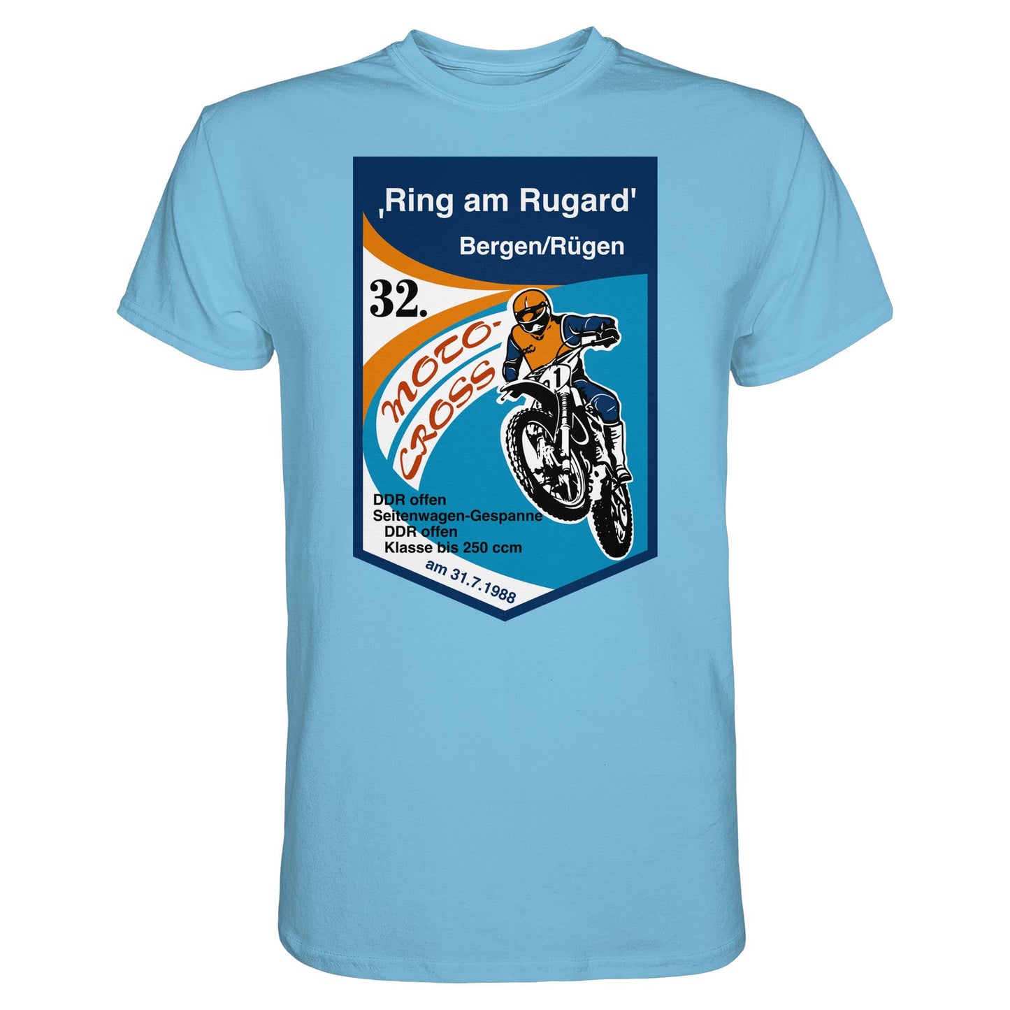 DDR Ostalgie Shirt Unisex • RING AM RUGARD, RÜGEN 32. MOTO-CROSS-RENNEN 1988 (ORIGINAL-WIMPEL)