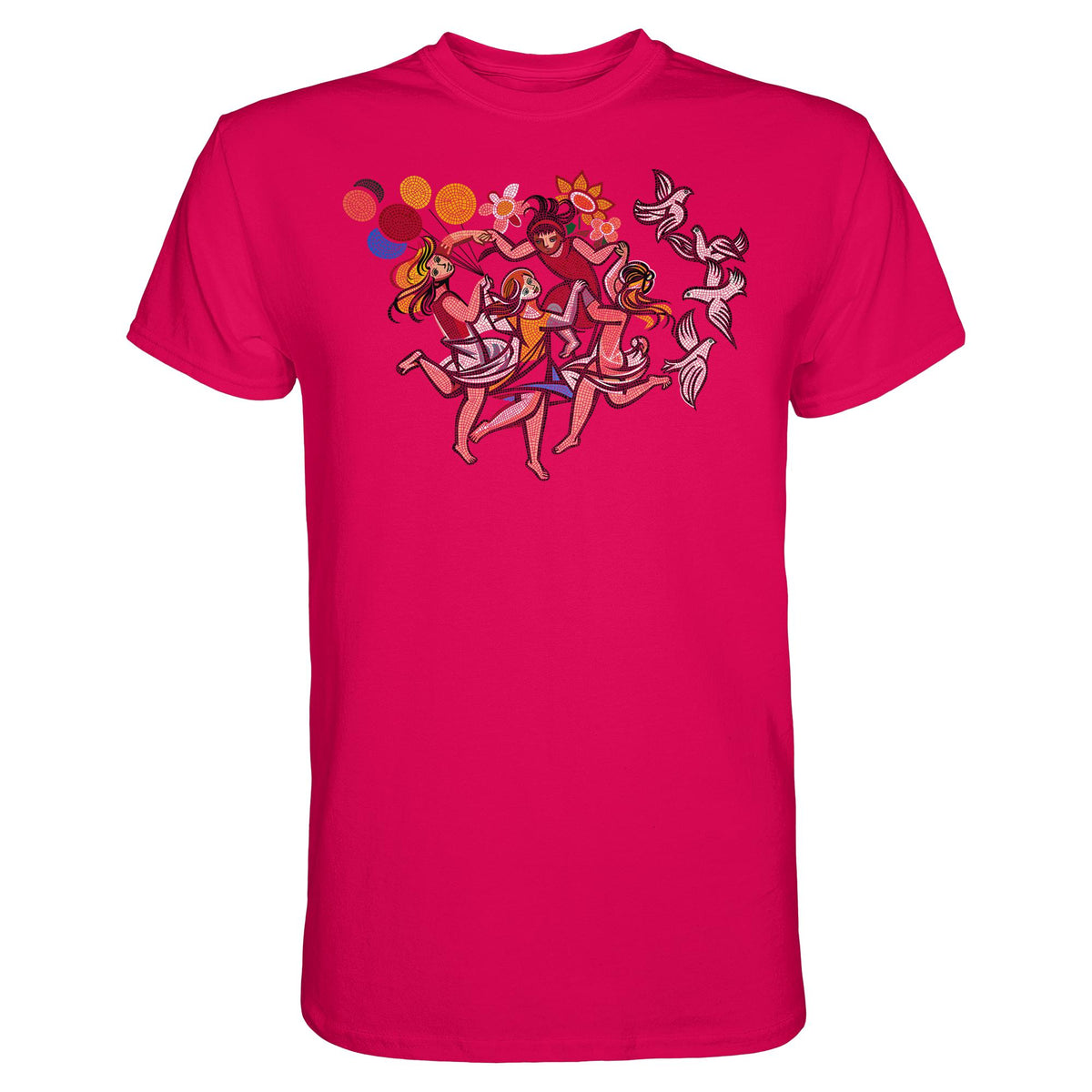 DDR Ostalgie Shirt Unisex • WALTER WOMACKA - TANZENDE MÄDCHEN MIT FRIEDENSTAUBEN (MOSAIK HAUS DES LEHRERS, 1964)