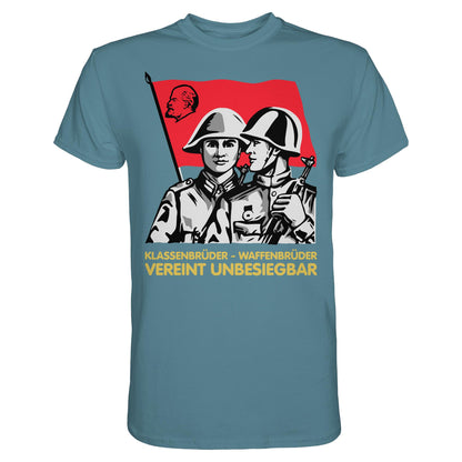 DDR Ostalgie Shirt Unisex • KLASSENBRÜDER WAFFENBRÜDER - VEREINT UNBESIEGBAR (NVA)