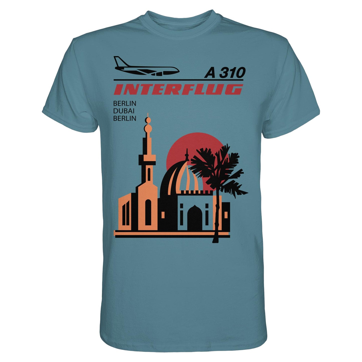 DDR Ostalgie Shirt Unisex • INTERFLUG BERLIN - DUBAI (ORIGINAL SONDERSTEMPEL)