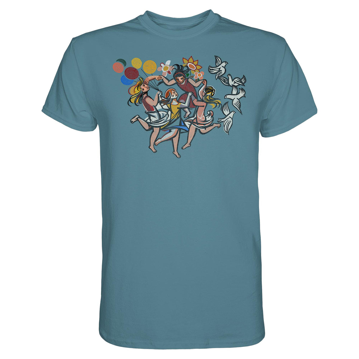 DDR Ostalgie Shirt Unisex • WALTER WOMACKA - TANZENDE MÄDCHEN MIT FRIEDENSTAUBEN (MOSAIK HAUS DES LEHRERS, 1964)