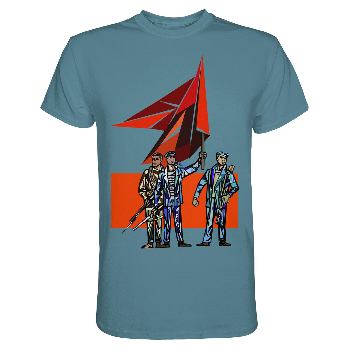 DDR Ostalgie Shirt Unisex • WALTER WOMACKA - BEWAFFNETE ARBEITER (STAATSRATSGEBÄUDE, Aus der Geschichte der Deutschen Arbeiterbewegung, 1964)