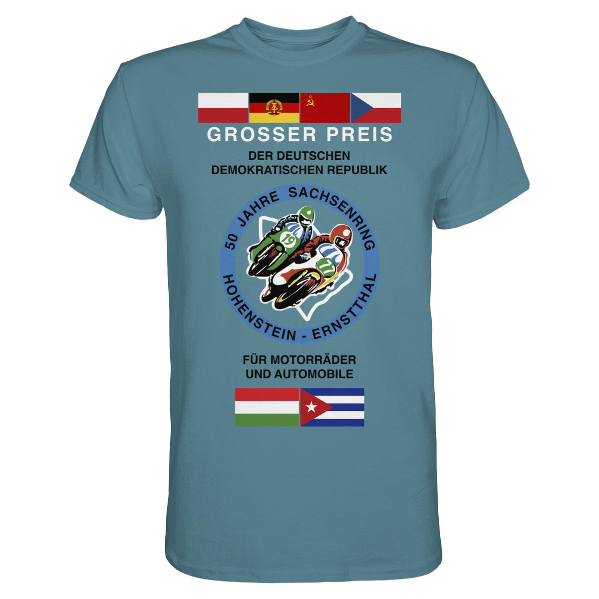 DDR Ostalgie Shirt Unisex • 50 JAHRE SACHSENRING - GROSSER PREIS DER DDR 1977