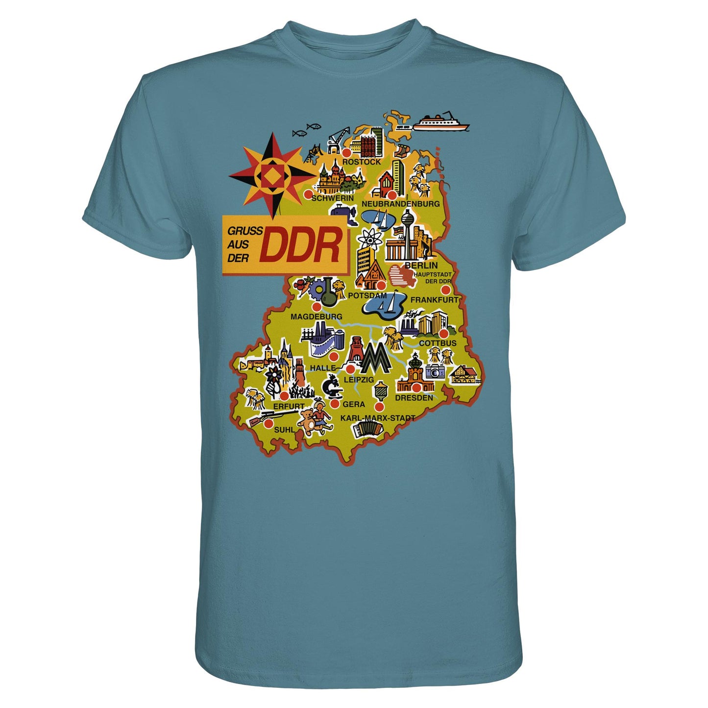 DDR Ostalgie Shirt Unisex • GRUSS AUS DER DDR (ORIGINAL POSTKARTE)
