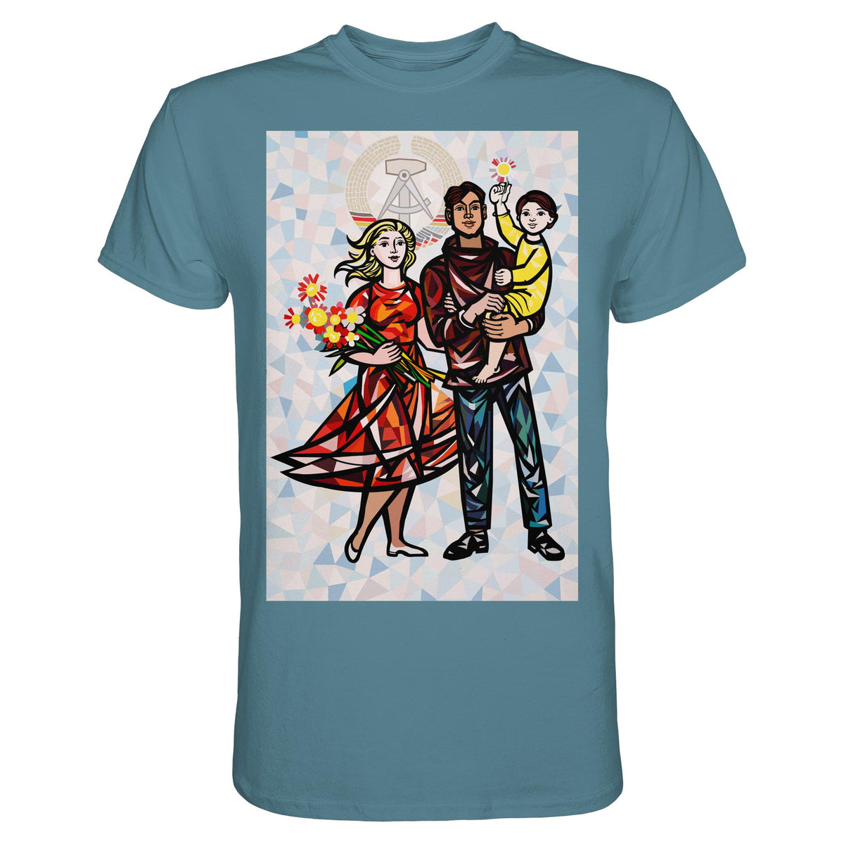 DDR Ostalgie Shirt Unisex • WALTER WOMACKA - UNSERE FAMILIE mit Hintergrund (STAATSRATSGEBÄUDE, Aus der Geschichte der Deutschen Arbeiterbewegung, 1964)