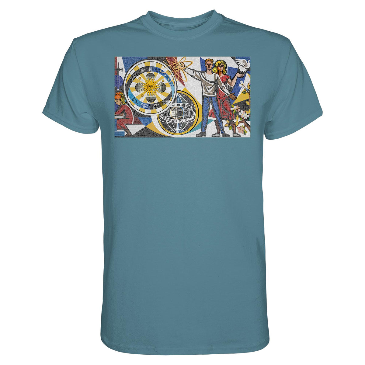 DDR Ostalgie Shirt Unisex • WALTER WOMACKA - JUNGES PAAR MIT FRIEDENSTAUBE (MOSAIK HAUS DES LEHRERS, 1964)