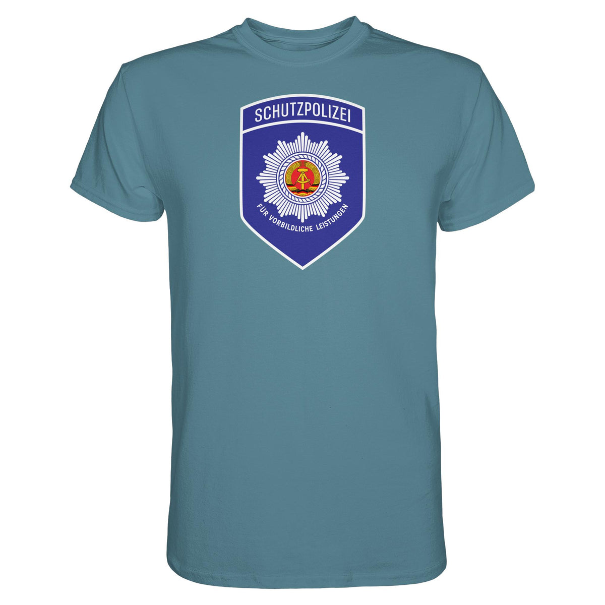 DDR Ostalgie Shirt Unisex • SCHUTZPOLIZEI - FÜR VORBILDLICHE LEISTUNGEN (ORIGINAL-AUFNÄHER)
