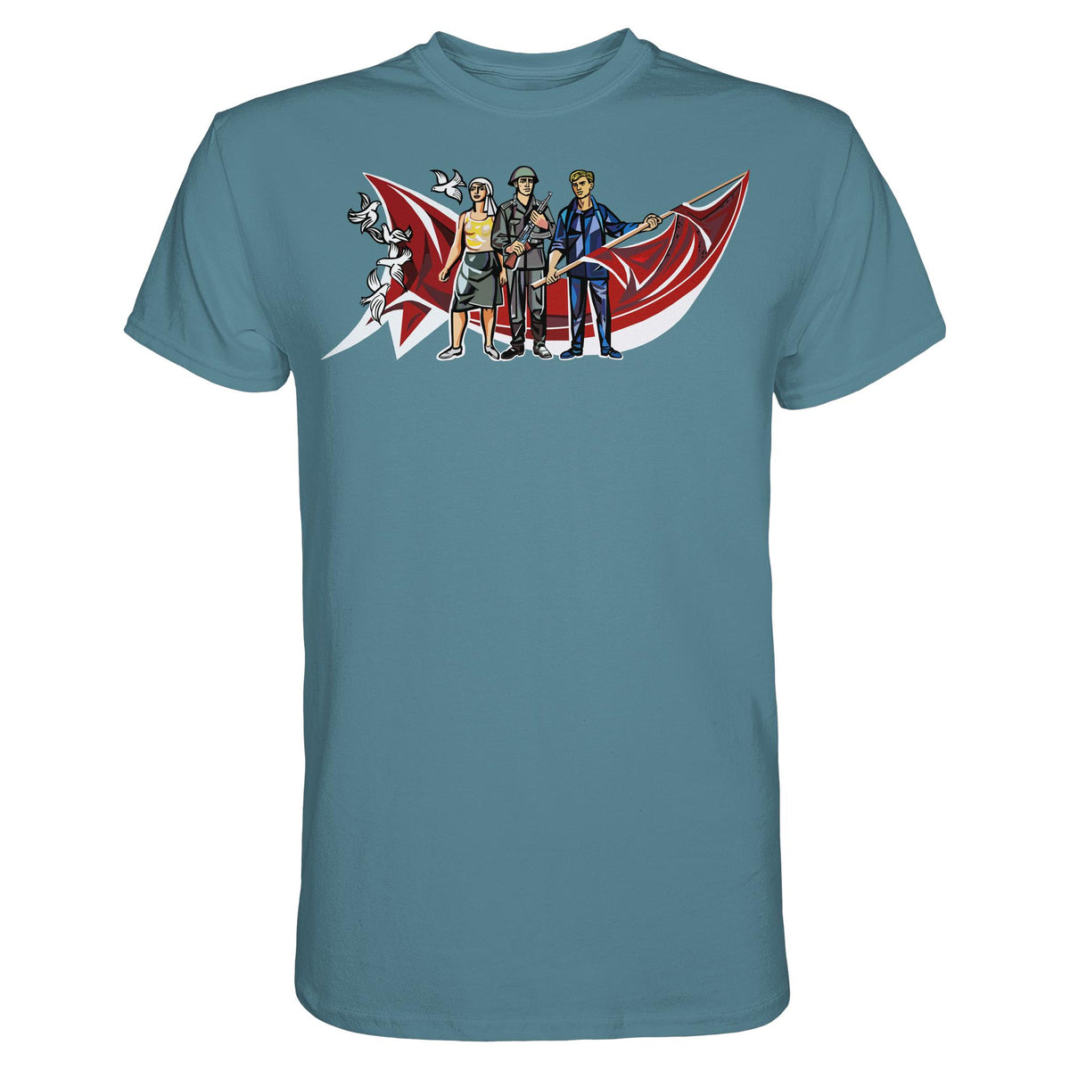 DDR Ostalgie Shirt Unisex • WALTER WOMACKA - BÄUERIN, NVA-SOLDAT & ARBEITER (MOSAIK HAUS DES LEHRERS, 1964)