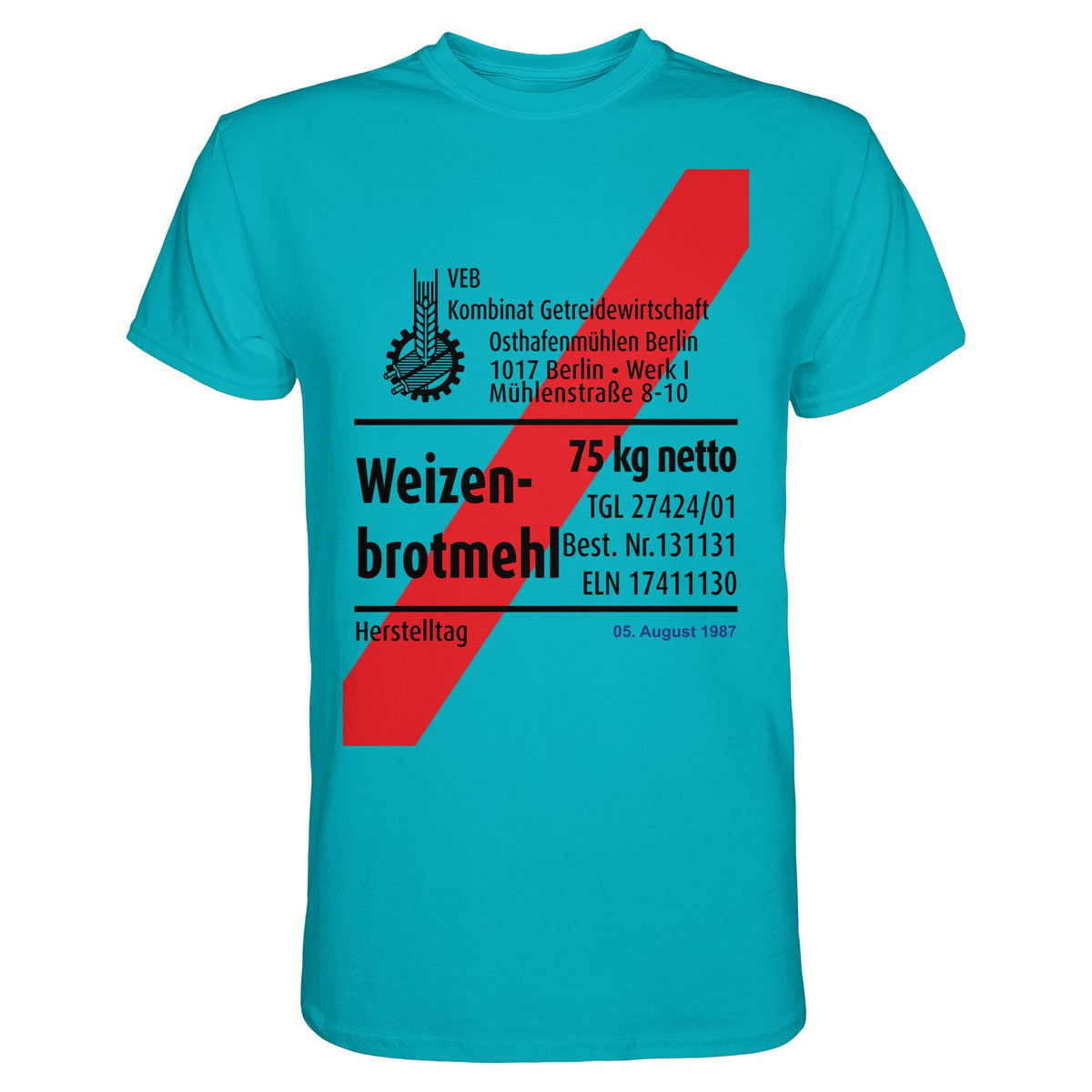 DDR Ostalgie Shirt Unisex • WEIZENMEHL - VEB KOMBINAT GETREIDEWIRTSCHAFT (ORIGINAL-VERPACKUNG)