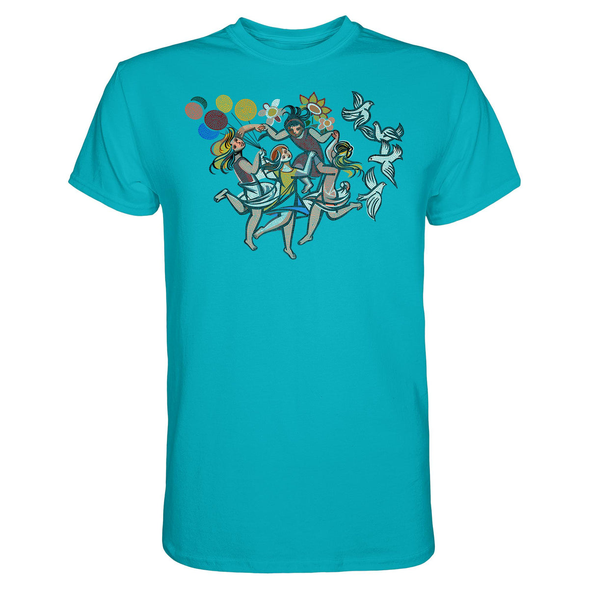 DDR Ostalgie Shirt Unisex • WALTER WOMACKA - TANZENDE MÄDCHEN MIT FRIEDENSTAUBEN (MOSAIK HAUS DES LEHRERS, 1964)