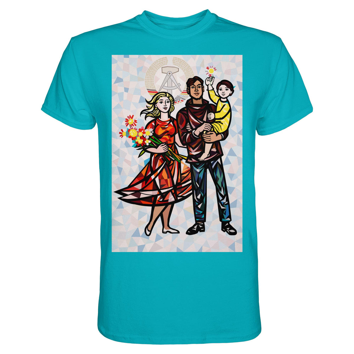DDR Ostalgie Shirt Unisex • WALTER WOMACKA - UNSERE FAMILIE mit Hintergrund (STAATSRATSGEBÄUDE, Aus der Geschichte der Deutschen Arbeiterbewegung, 1964)