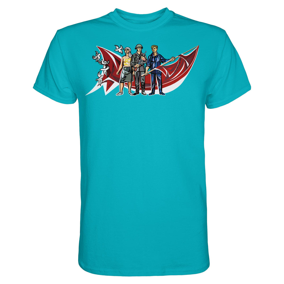 DDR Ostalgie Shirt Unisex • WALTER WOMACKA - BÄUERIN, NVA-SOLDAT & ARBEITER (MOSAIK HAUS DES LEHRERS, 1964)